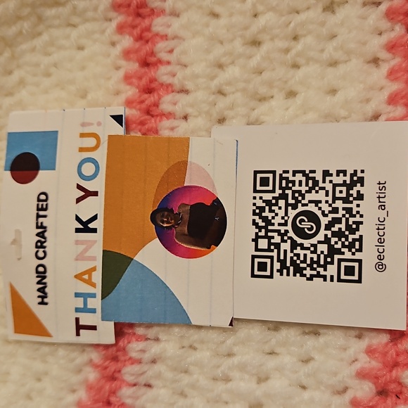 Hand Crafted Knitted beanie Handmade hat white & pink Stripes hand knit pom pom - Picture 3 of 17